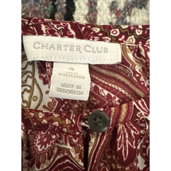 Charter Club Womens Paisley Print Blouse S Red/White Lightweight Boho Career - Picture 3 of 5